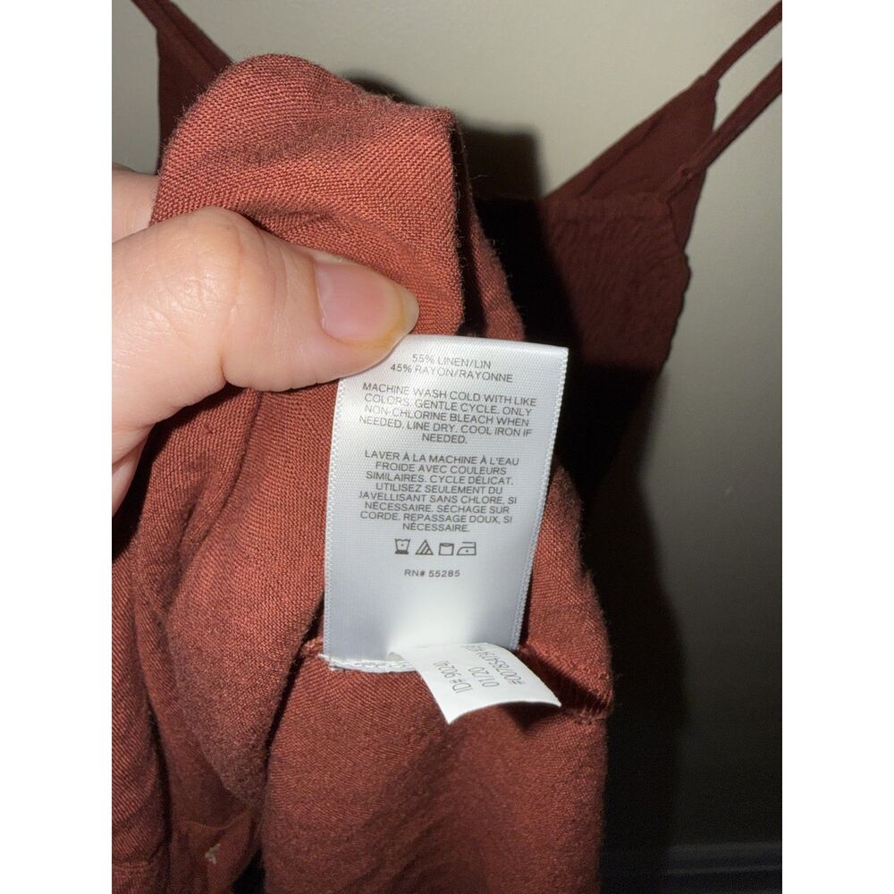 Express Linen Blend Tie Front Button Midi Dress Terracotta Rust Sz XS - Picture 7 of 9